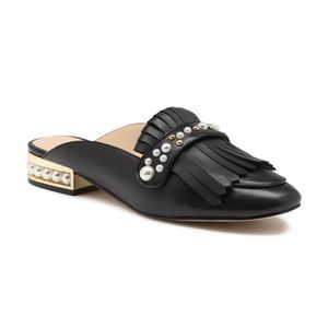 Karl Lagerfeld Black Becky Slides Pearl Studded